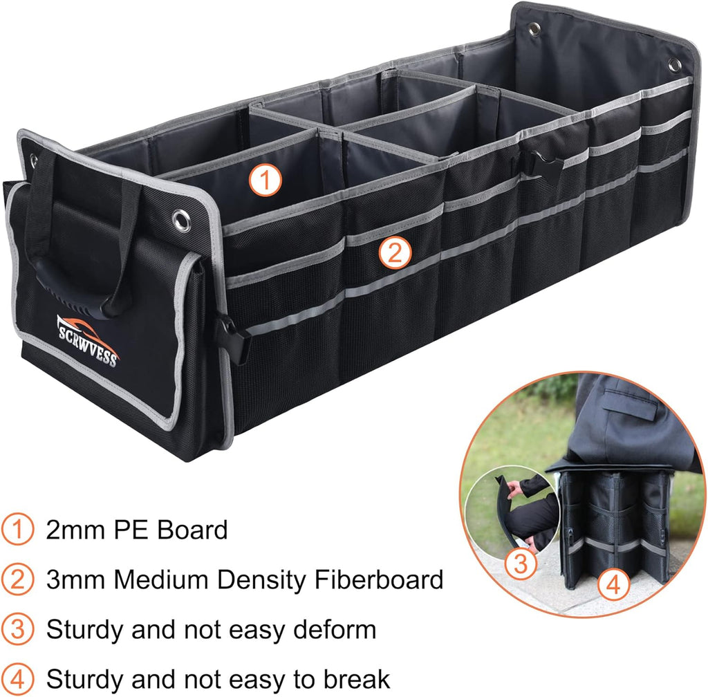 Car Trunk Organizer with Cooler, Collapsible Storage Box, 4 in 1 Multi Compartment, Non-Slip Bottom, 1680D Oxford Q1324
