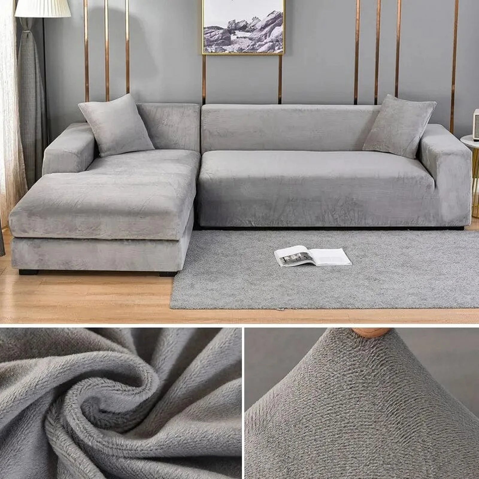 Velvet Plush Sofa Cover for 1/2/3/4 Seater L Shaped Corner Couch Cover S80485