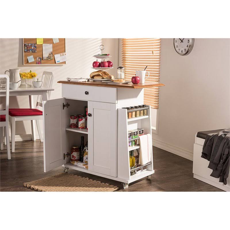 Two-Tone White and Dark Brown Lacquered Wood Kitchen Cart Cabinet B9800