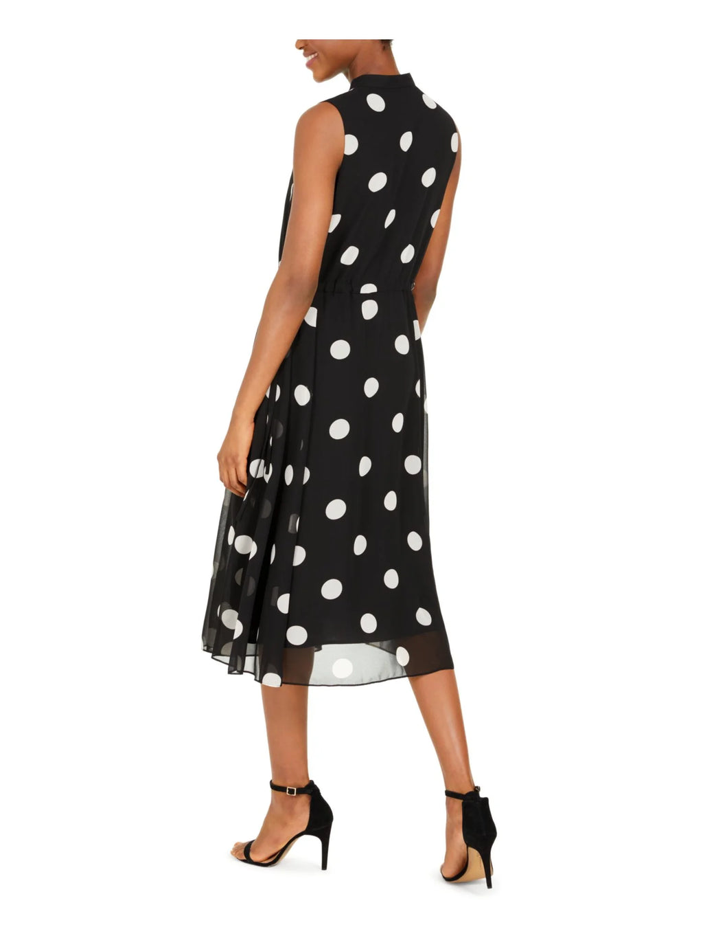 Black Tie Zippered Polka Dot Sleeveless V Neck Below The Knee Fit + Flare Party Dress XXS B788