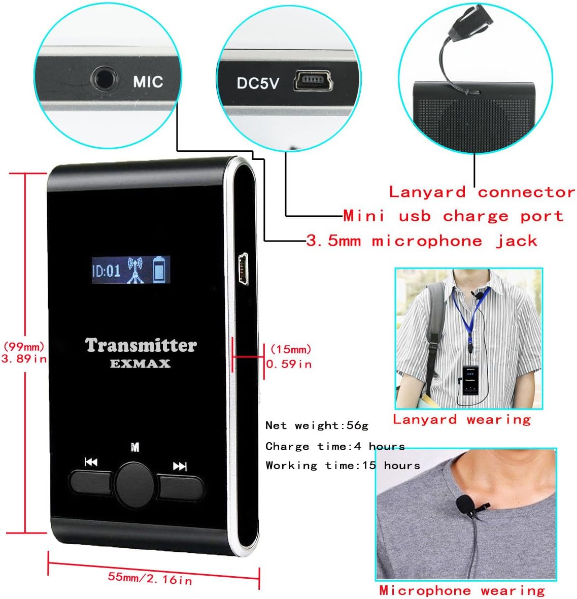 Wireless Tour Guide System Headsets (1 Transmitter 6 Receivers) T9586