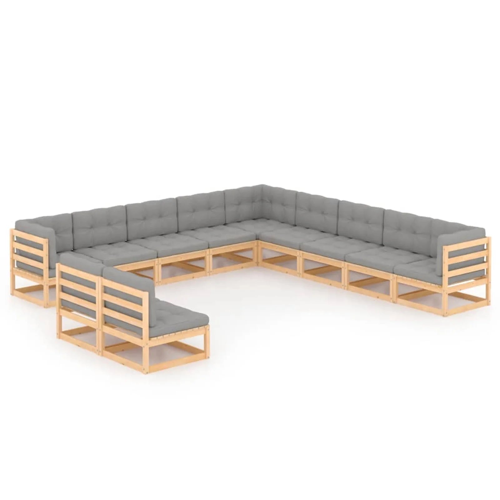 11 Piece Patio Lounge Set with Gray Cushion Pinewood Sectional Outdoor Furniture Set B6336