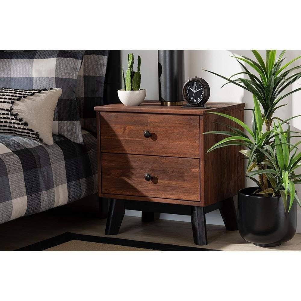 Brown and Black Oak Finished 2-Drawer Wood Nightstand N809286