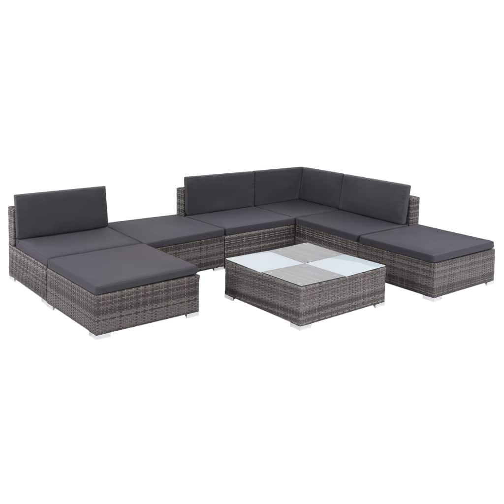 8 Piece Gray Poly Rattan Outdoor Sectional Sofa Set with Ottoman and Coffee Table H11269