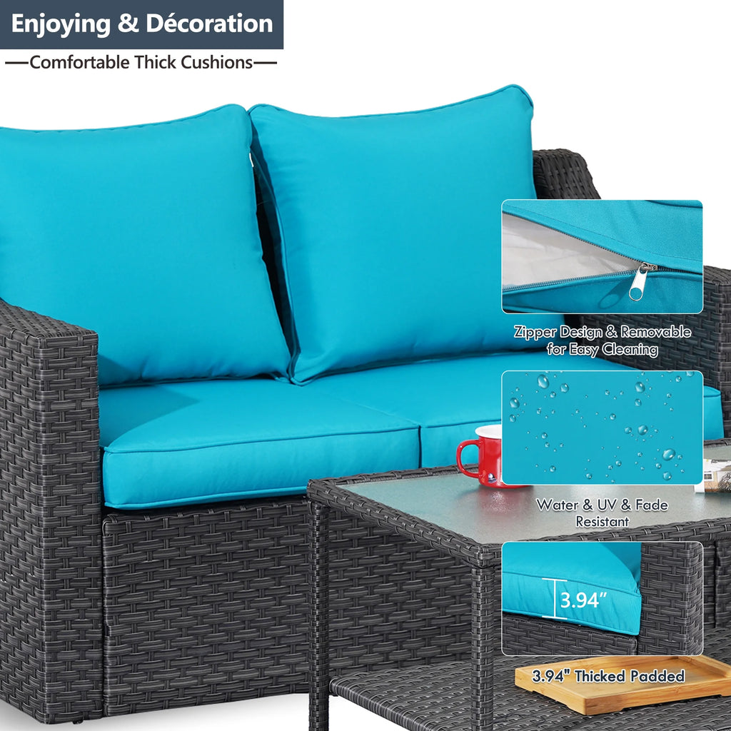 Gray Rattan Patio Loveseat with Glass Table M835993