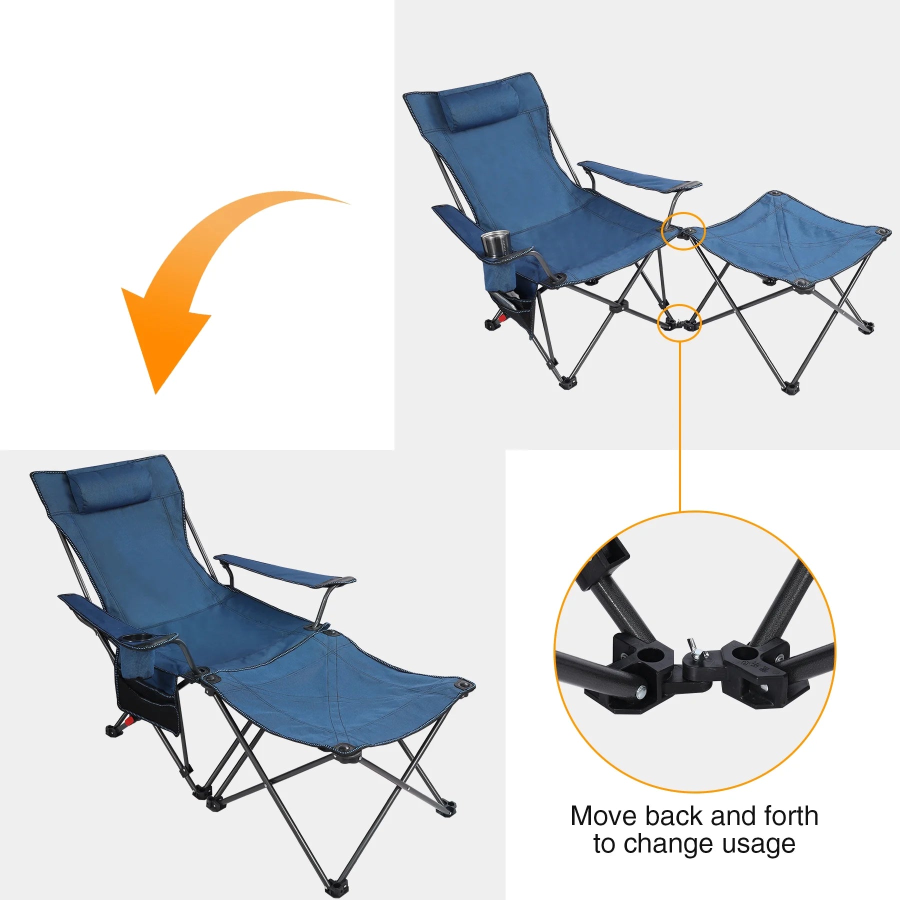 Blue 2 in 1 Folding Camping Chair with Removable Footrest Q304857