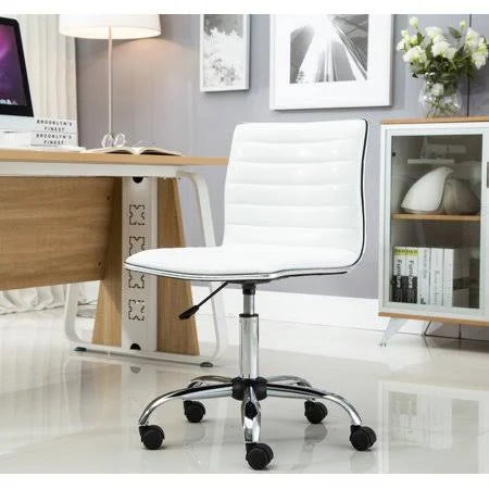 White Swivel Mid Back Armless Ribbed Task Chair A614
