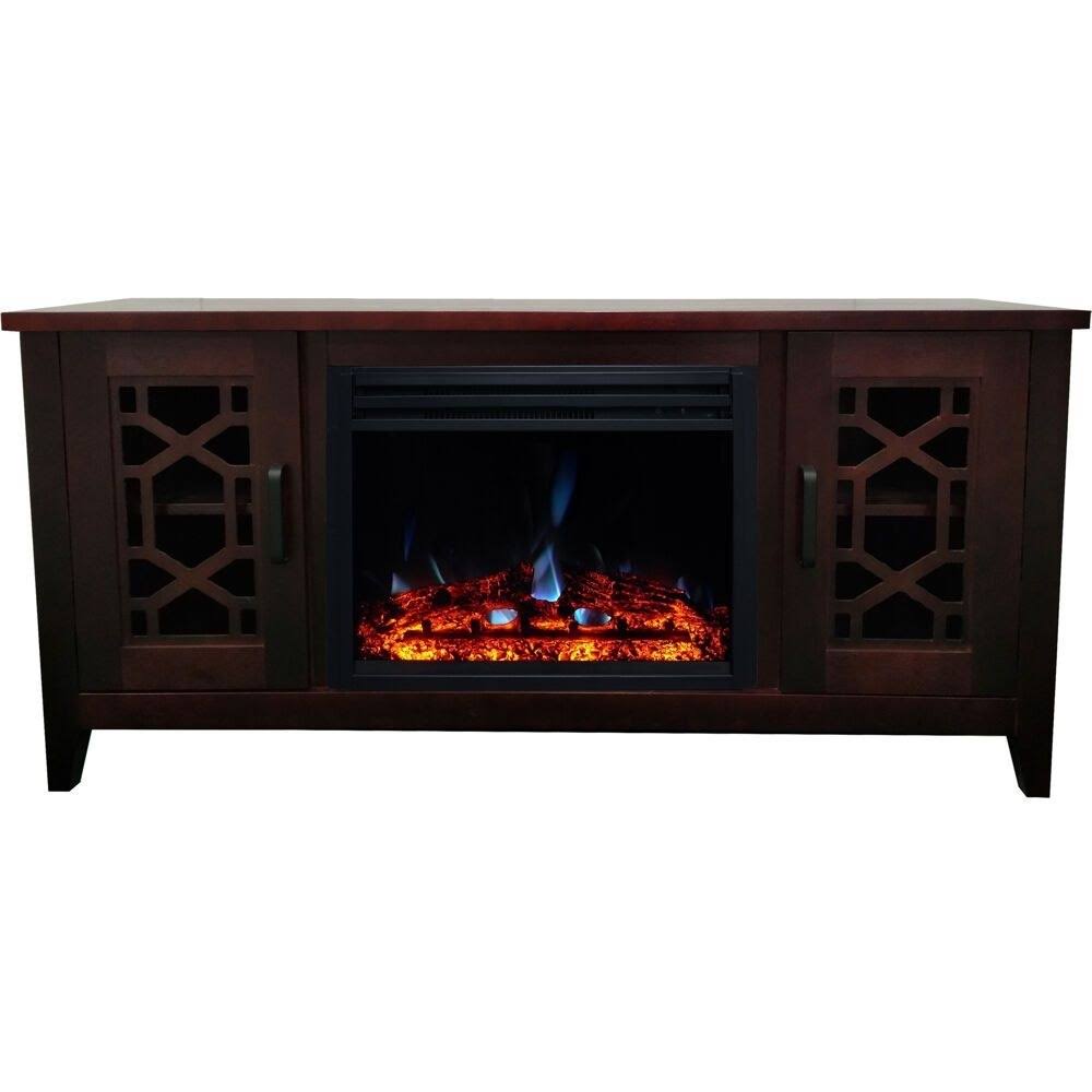 Mahogany Mid-Century Modern Electric Fireplace with Multi-Color Log Insert J4254
