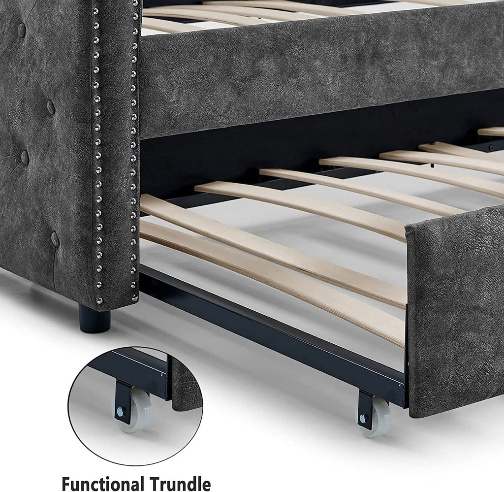Twin Size Grey Linen Daybed with Trundle I9895