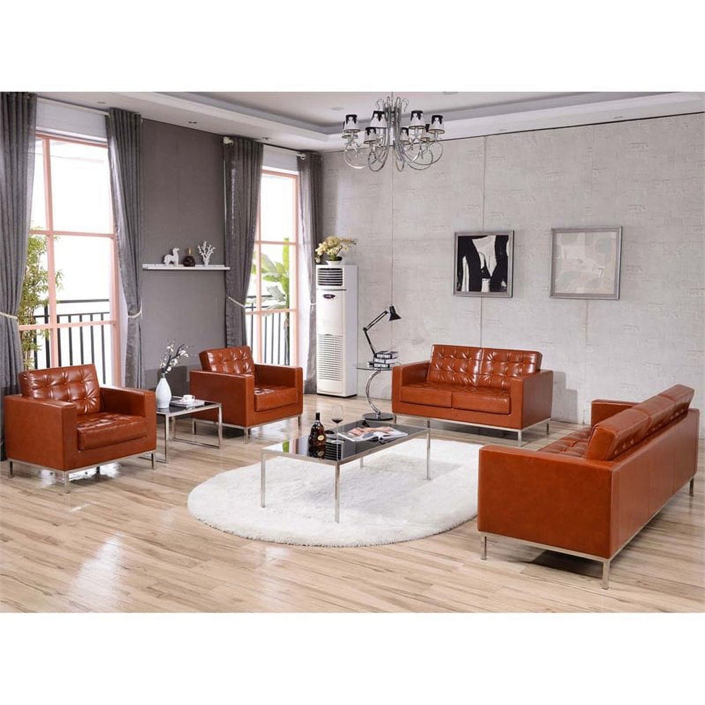 Cognac Brown Leather Reception Loveseat K9489