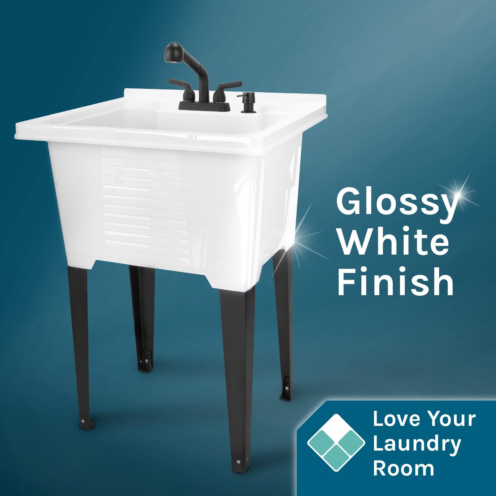 White Utility Sink with Black Pull-Out Faucet 18 Gallon C41999