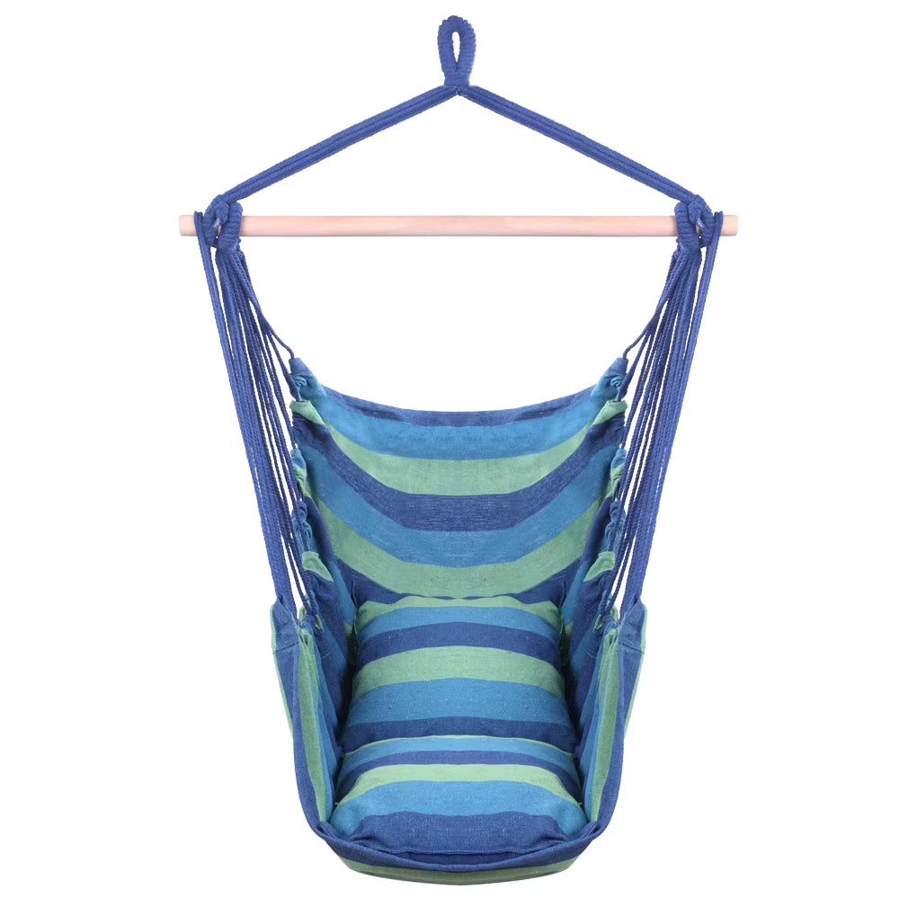 Portable Hammock Chair Porch Swing Camping Blue Strip G427994