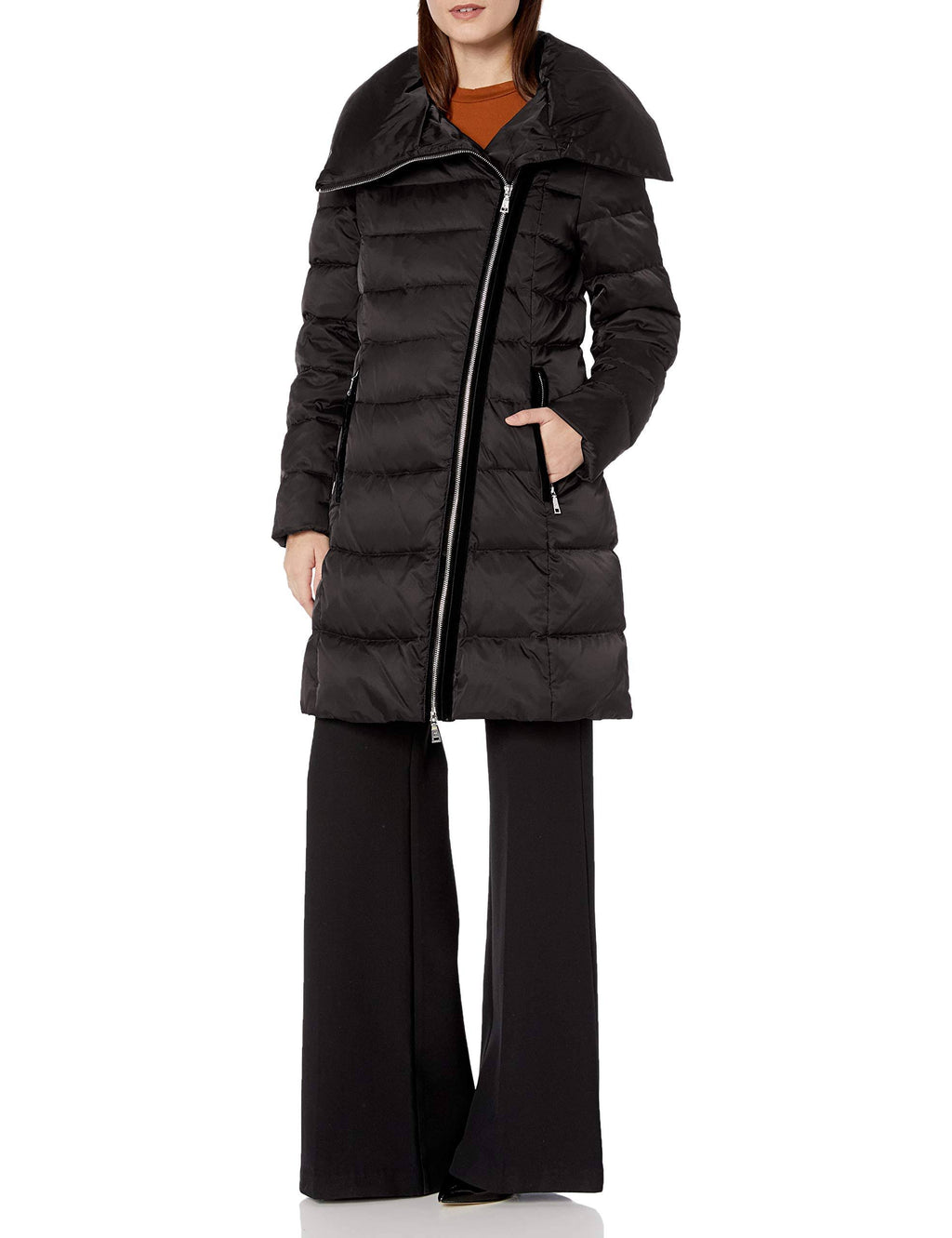 Black / Xs Asymmetrical Down Coat A415