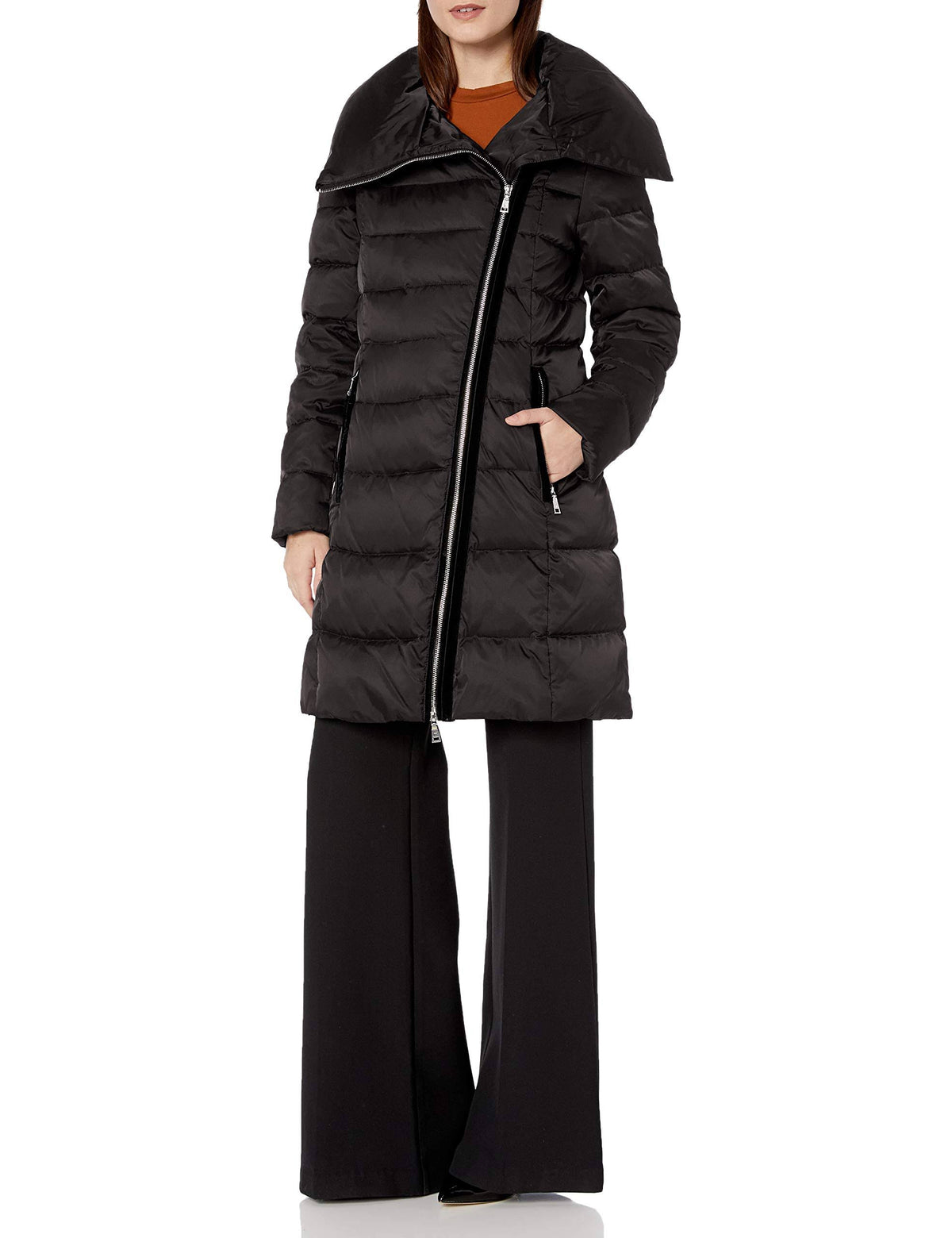 Black / Xs Asymmetrical Down Coat A415