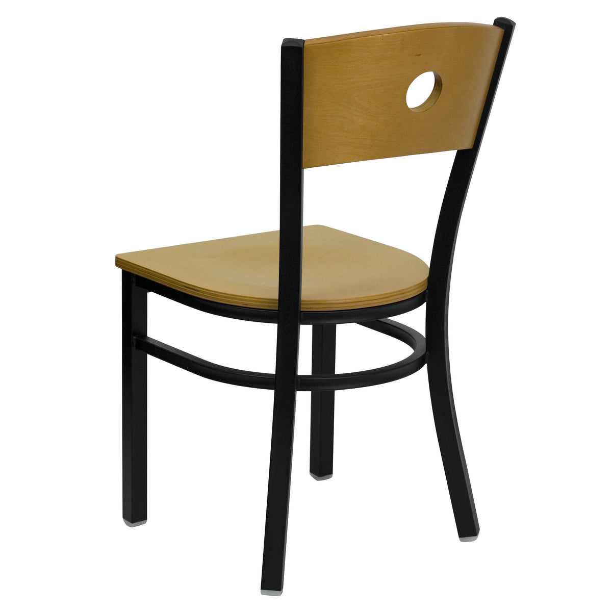 Black Circle Back Metal Restaurant Chair with Natural Wood Back & Seat B3944