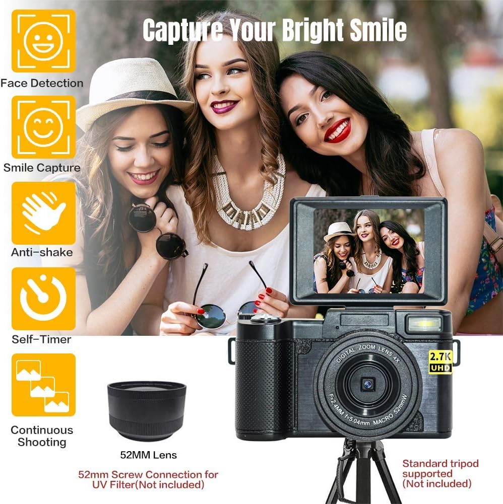 2.7K 30MP Full HD Digital Camera with Retractable Flash and 3 Inch Flip Screen S3295