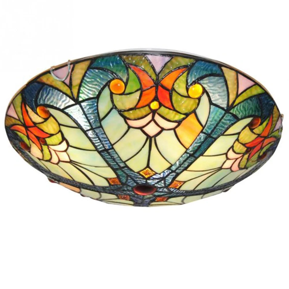 Flush Mount Ceiling Light LED Ceiling Lamp with Tiffany Glass Shade, 3 Light Pendant Light 16" X730383