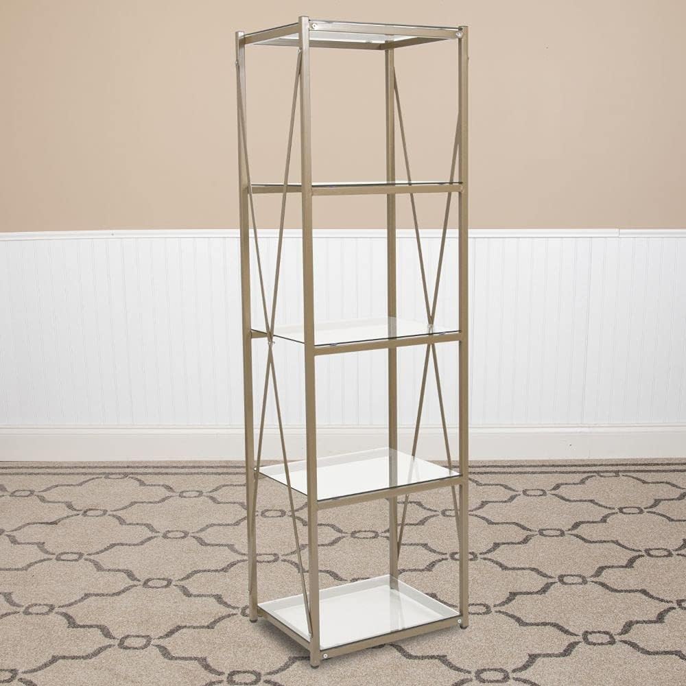 Matte Gold 4 Shelf Glass Bookcase B489