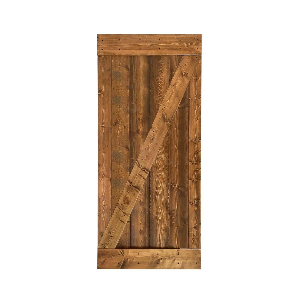 Walnut 1-Panel Solid Core Stained Pine Wood Single Barn Door T2383