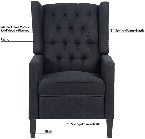 27" Wide Manual Wingback Recliner Chair with Nailhead Trim and Birch Legs, Gray L5018