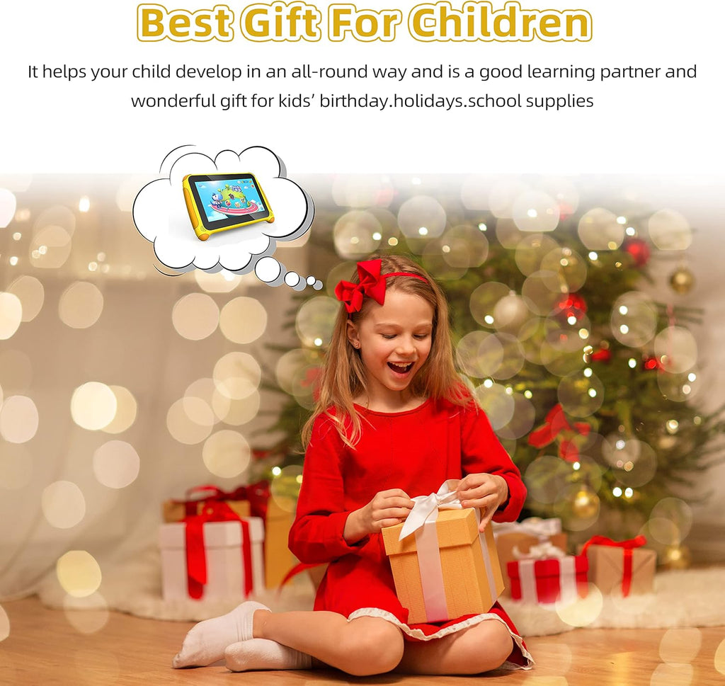 Yellow 7 inch Kids Tablet Android 11 Quad Core 2GB RAM 32GB Dual Camera WiFi Bluetooth Pack of 2 J522