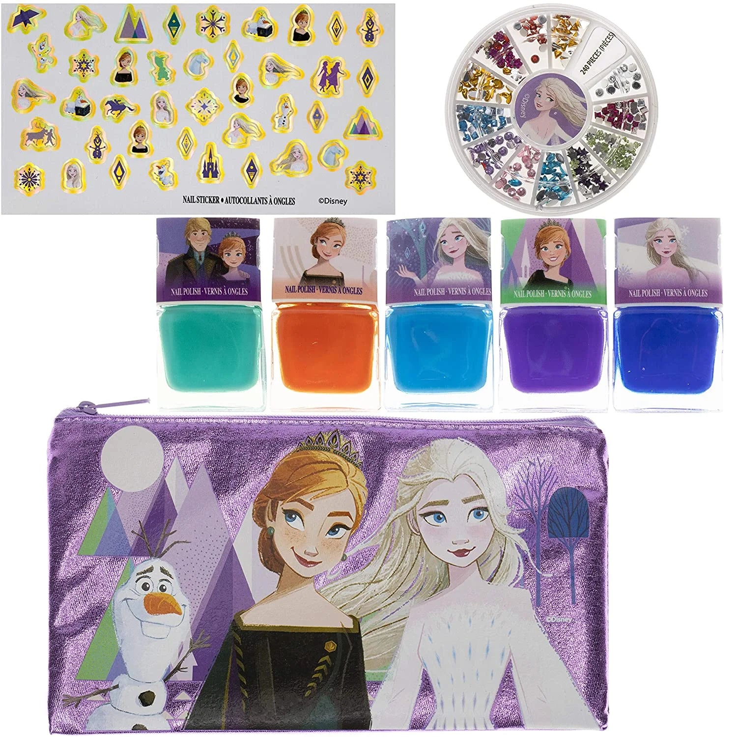 Peel-Off Nail Polish Activity Set with 5 Nail Polish Colors, 240 Nail Gems, and Bag N746