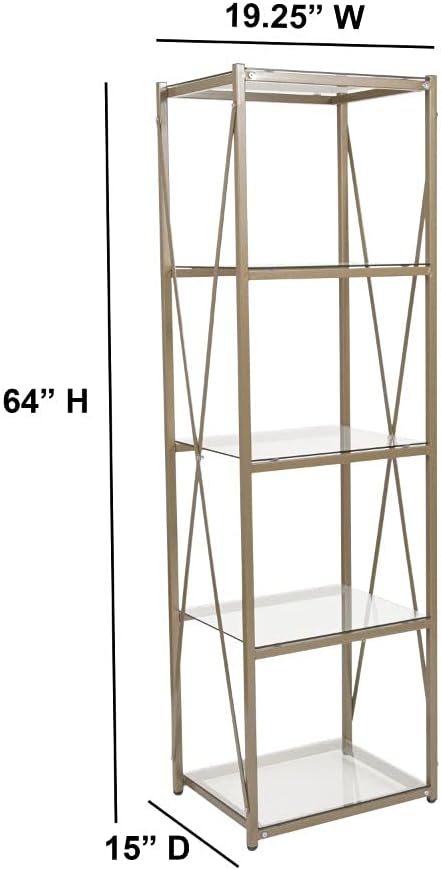 Matte Gold 4 Shelf Glass Bookcase B489