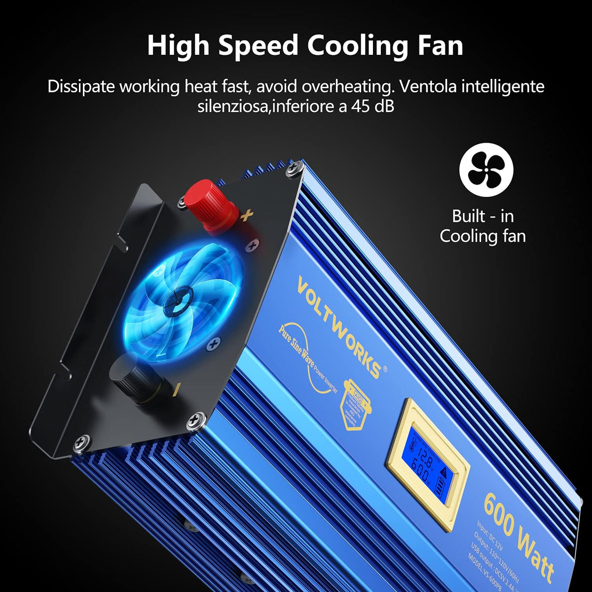 600 Watts Pure Sine Wave Power Inverter DC 12V to AC 110V with Dual USB Port & LCD Display N897