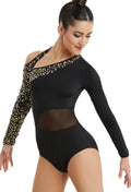 Gold/Black Asymmetrical Sequin Leotard M999