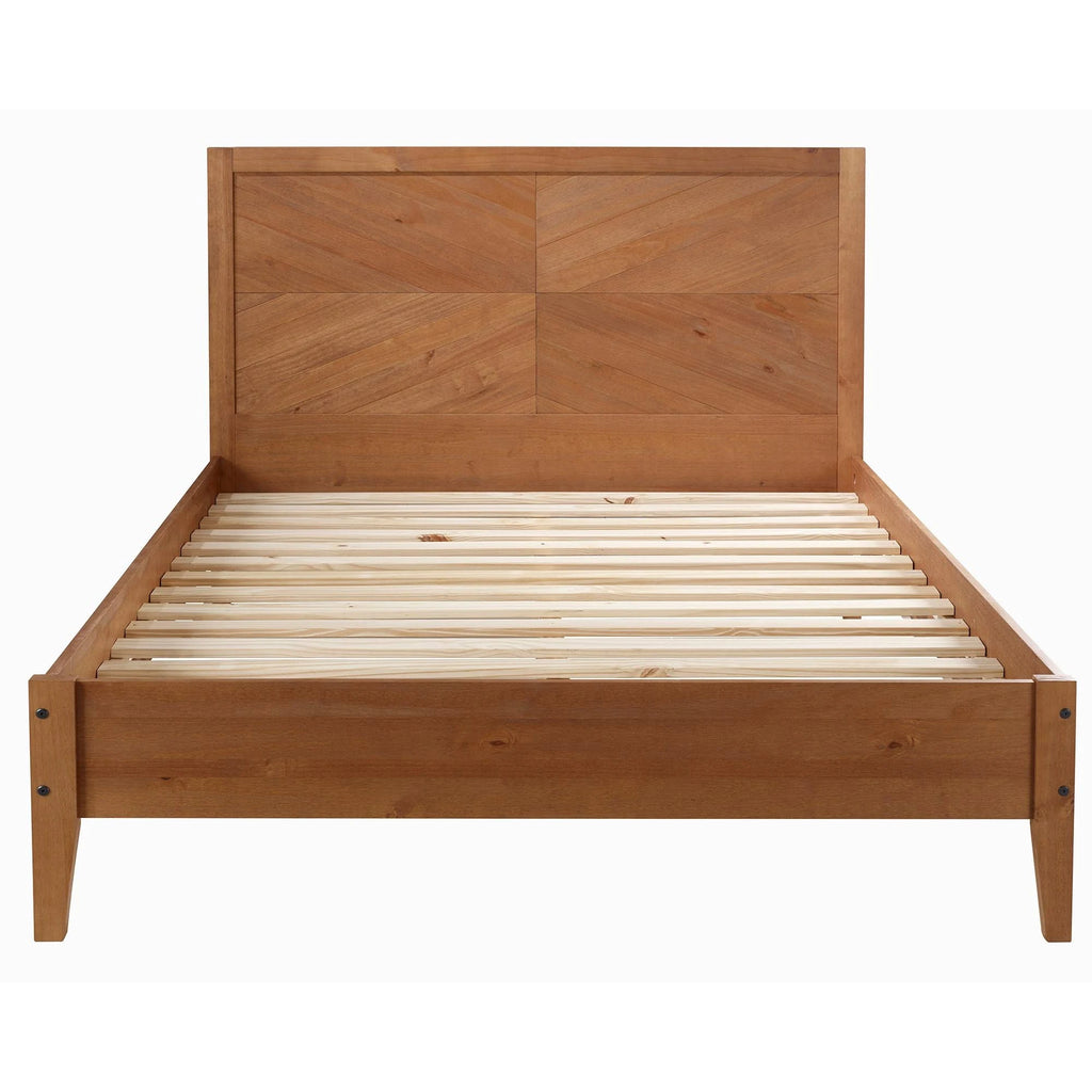 Queen Chevron Solid Wood Bed Frame Caramel O663804
