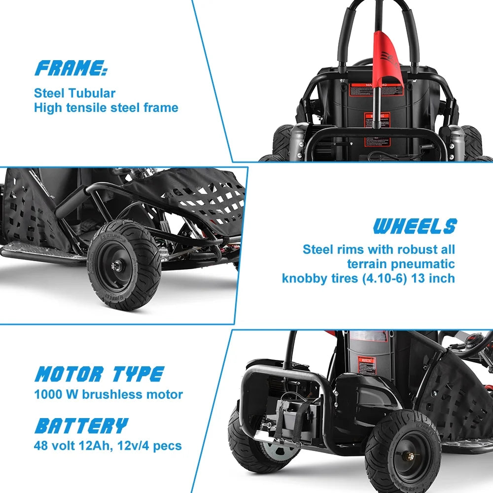 Electric Go Kart for Kids, 1000W 48V, Max Speed 20Mph W6143