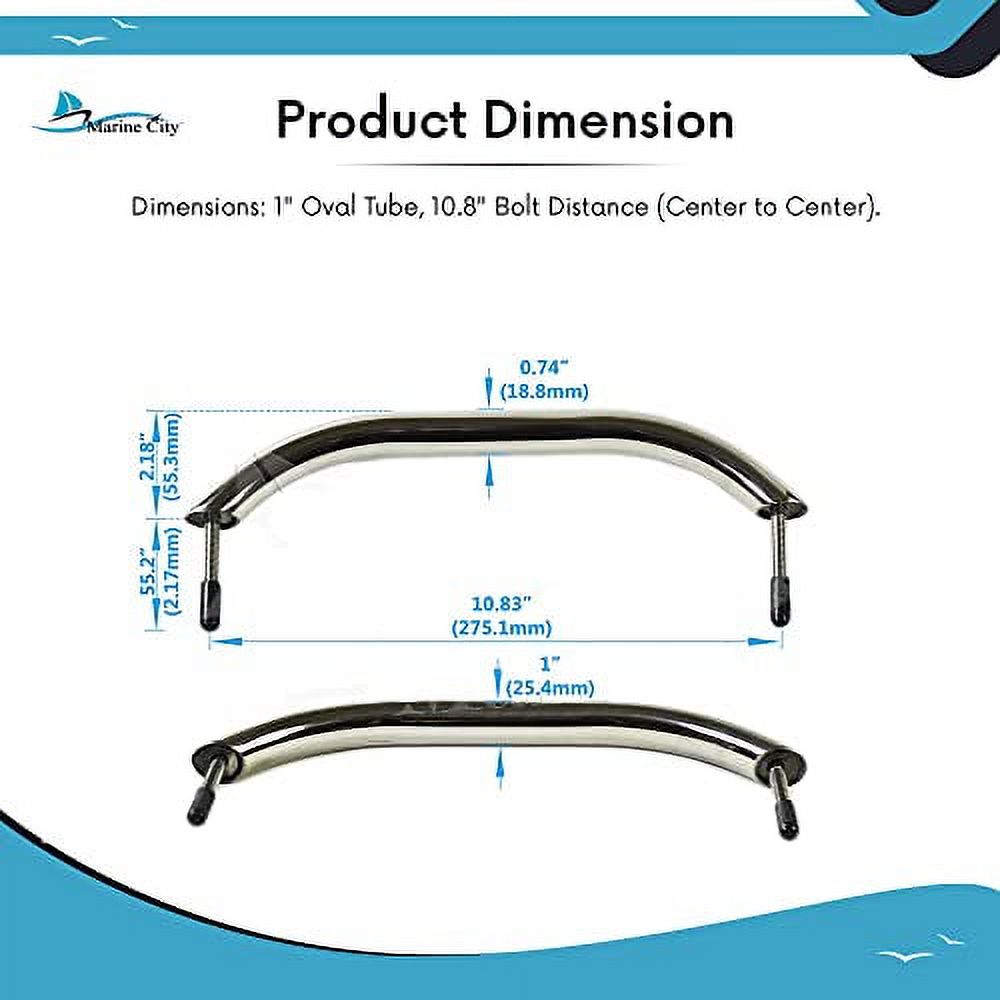Stainless Steel Boat Handle Grab Bar Mount Handrail with Flange and Studs – 11 Inches (Pack of 1) J268724