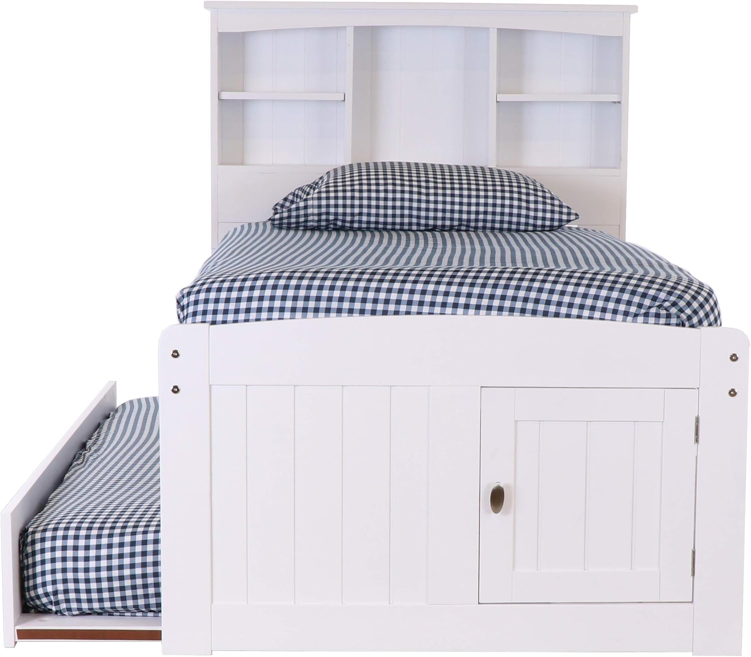 White Twin Bookcase Bed with 3 Drawers and Trundle D42771