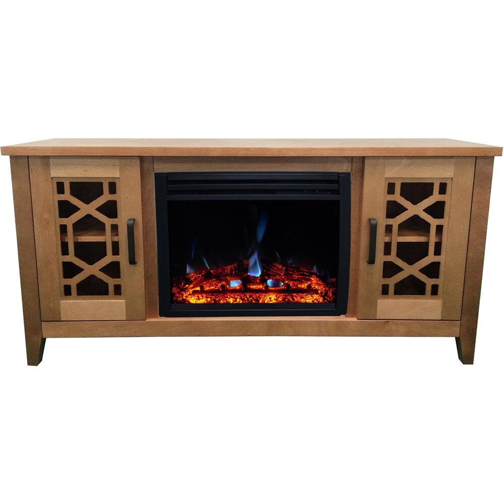 Mahogany Mid-Century Modern Electric Fireplace with Multi-Color Log Insert J4254