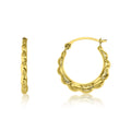 14K Yellow Gold Textured Diamond Cut Flower Design Hoop Earring X290