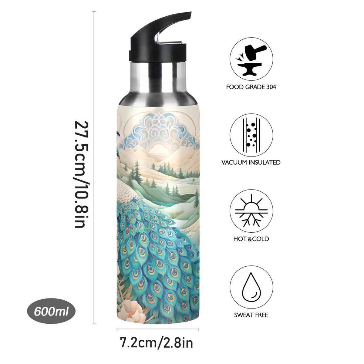 Stainless Steel Insulated Thermos Vacuum Flask Water Bottle with Straw Lid M571