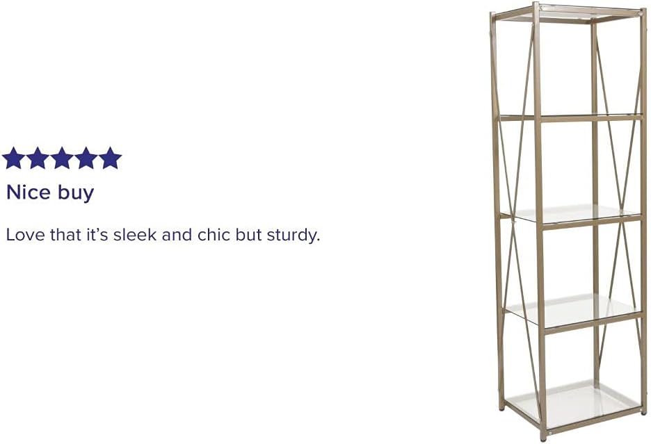 Matte Gold 4 Shelf Glass Bookcase B489