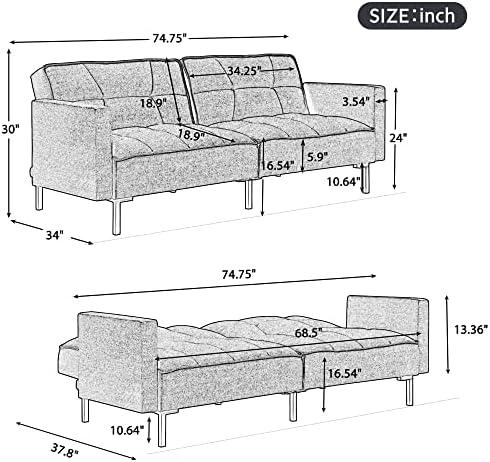 Linen Upholstered Convertible Folding Sofa Bed with Metal Legs C11357