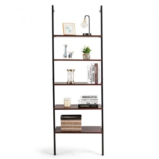 5-Tier Metal Frame Ladder Shelf Brown Z3018