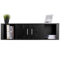 Black Wall Mounted Floating Desk Hutch Cabinet with 2 Door Storage Shelves F94062