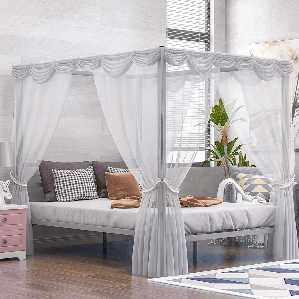 White Queen Metal Platform Bed with Headboard U7208