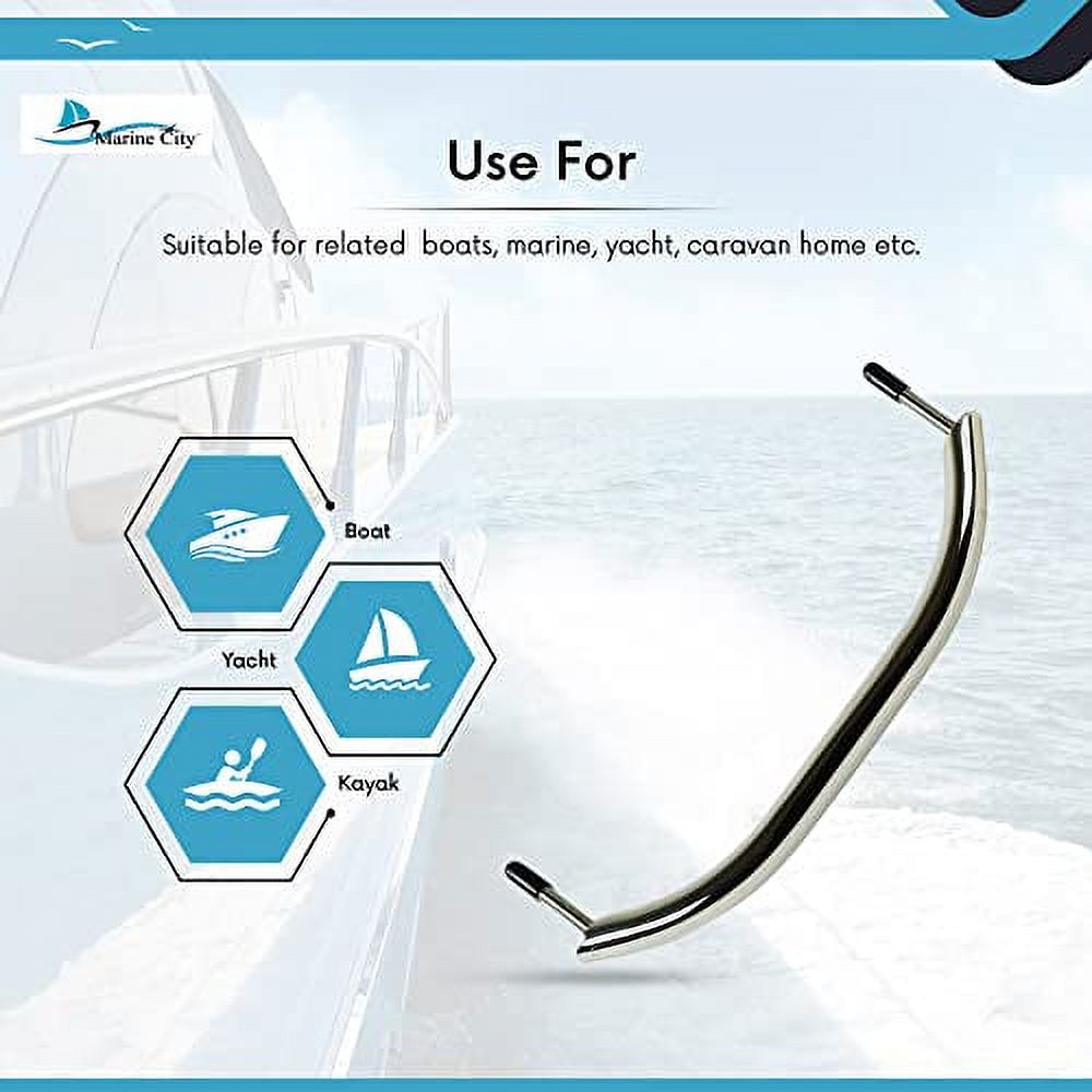 Stainless Steel Boat Handle Grab Bar Mount Handrail with Flange and Studs – 11 Inches (Pack of 1) J268724