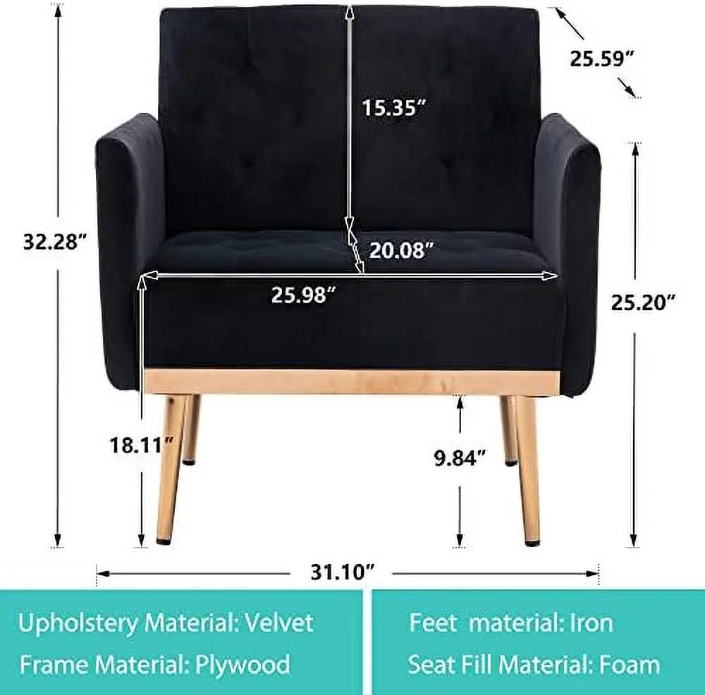 Black Velvet Tufted Accent Chair with Metal Legs R75722