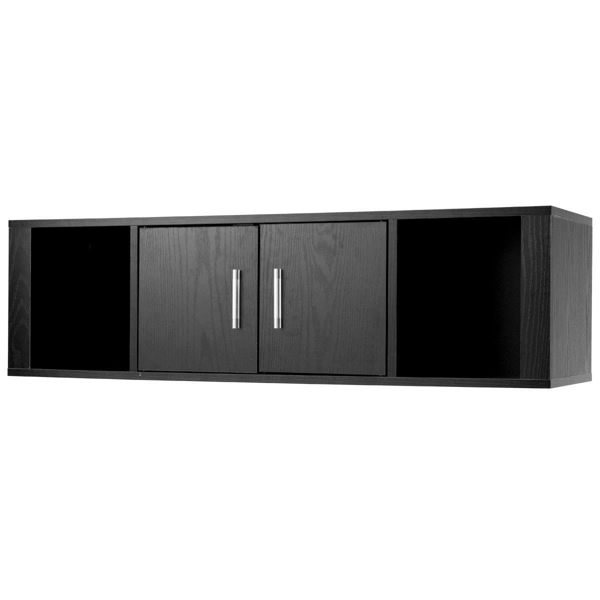 Black Wall Mounted Floating Desk Hutch Cabinet with 2 Door Storage Shelves F94062