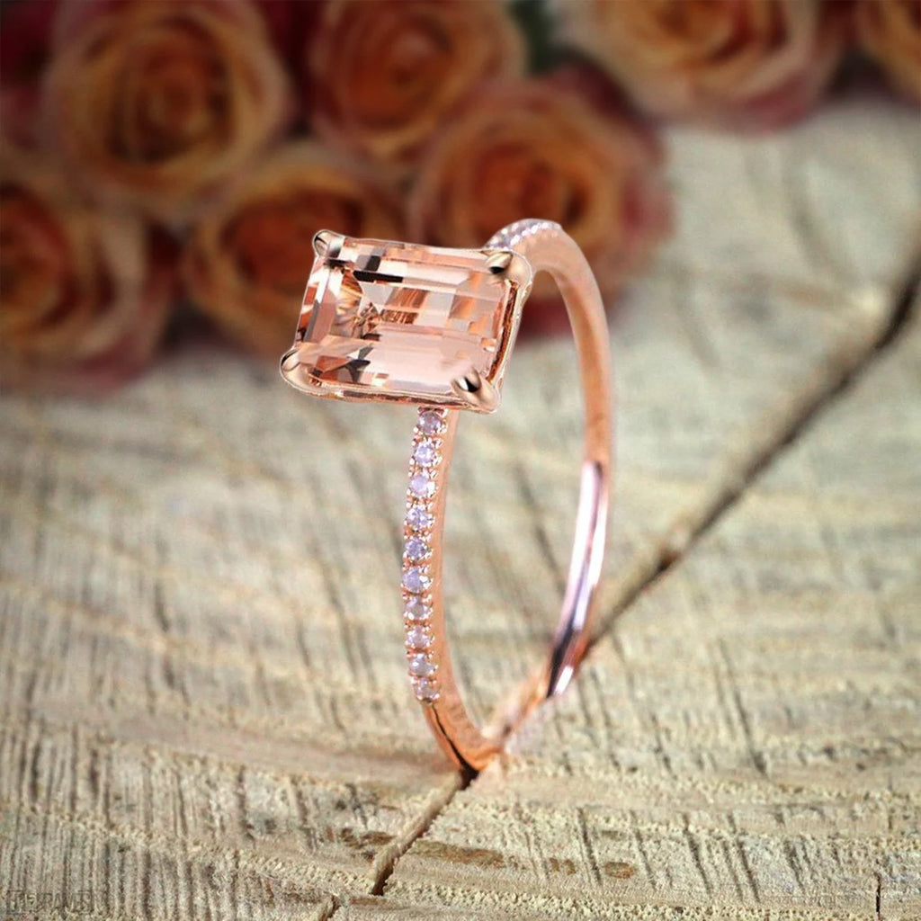 10k Rose Gold Morganite Diamond Bridal Ring Set Q7264