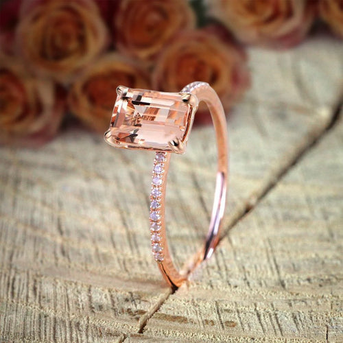 10k Rose Gold Morganite Diamond Bridal Ring Set Q7264