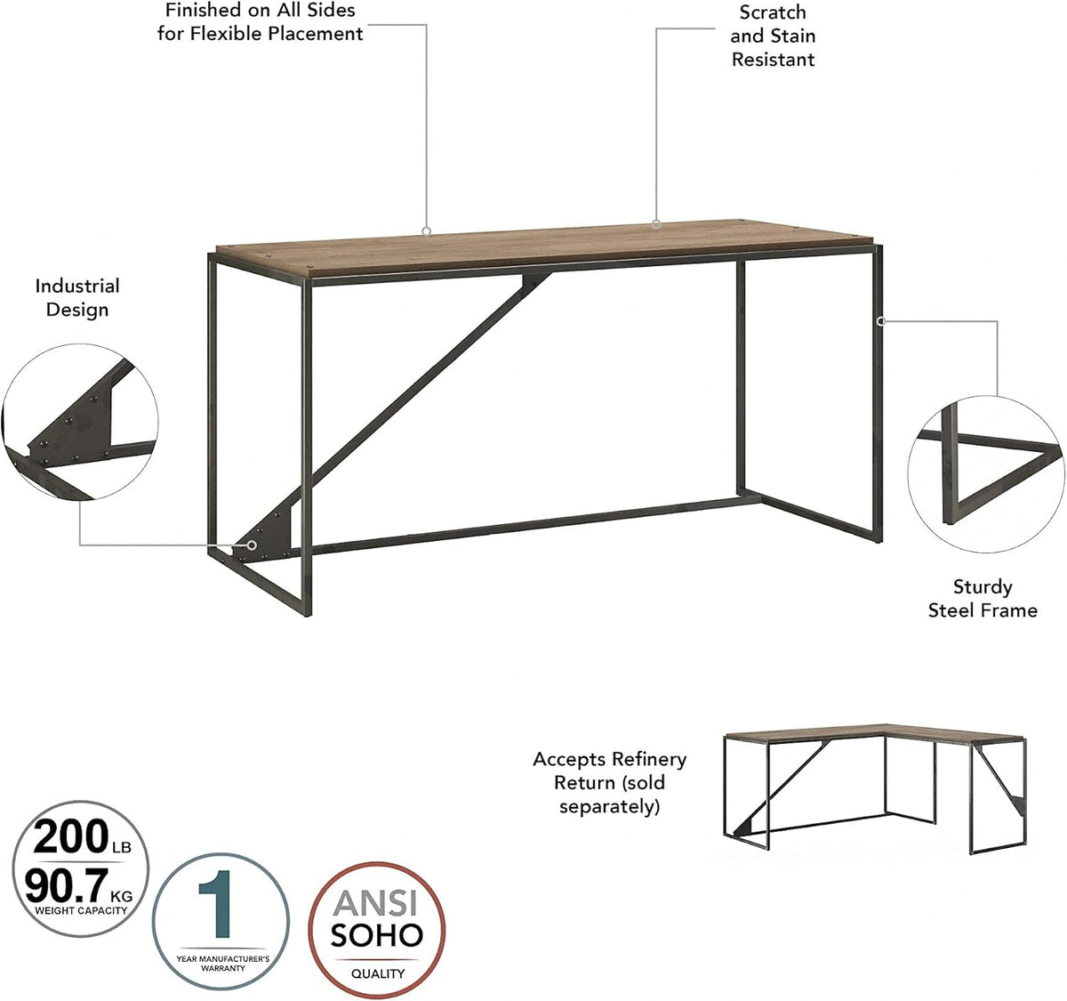 Rustic Gray L Shaped Desk with 3 Drawer Mobile File Cabinet C243