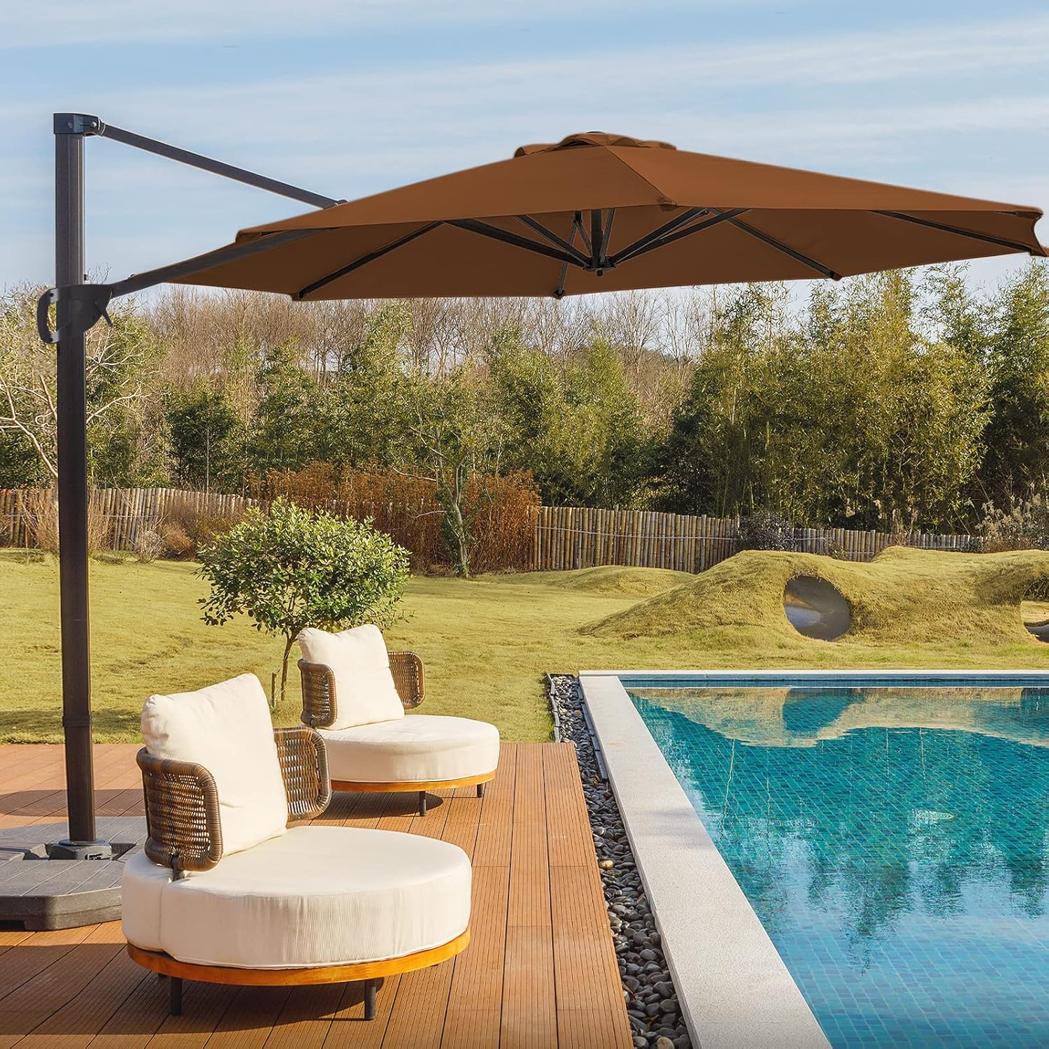 Brick Red 10 FT Offset Patio Umbrella with Aluminum Frame X82978