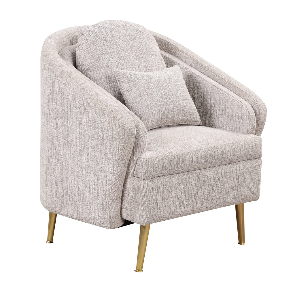 Light Grey Upholstered Accent Chair with Lumbar Pillow and Metal Legs O84157