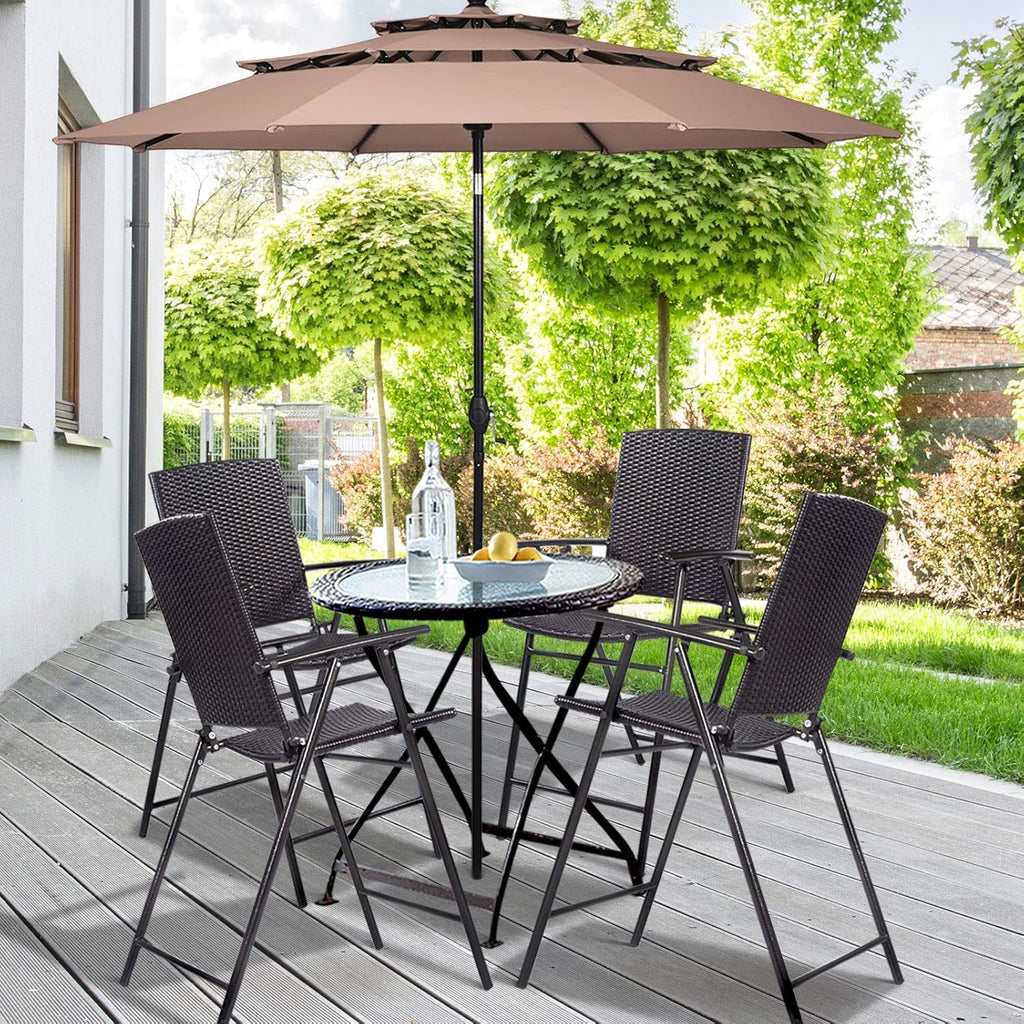Set of 4 Folding Wicker Rattan Bar Stools with Back P74354